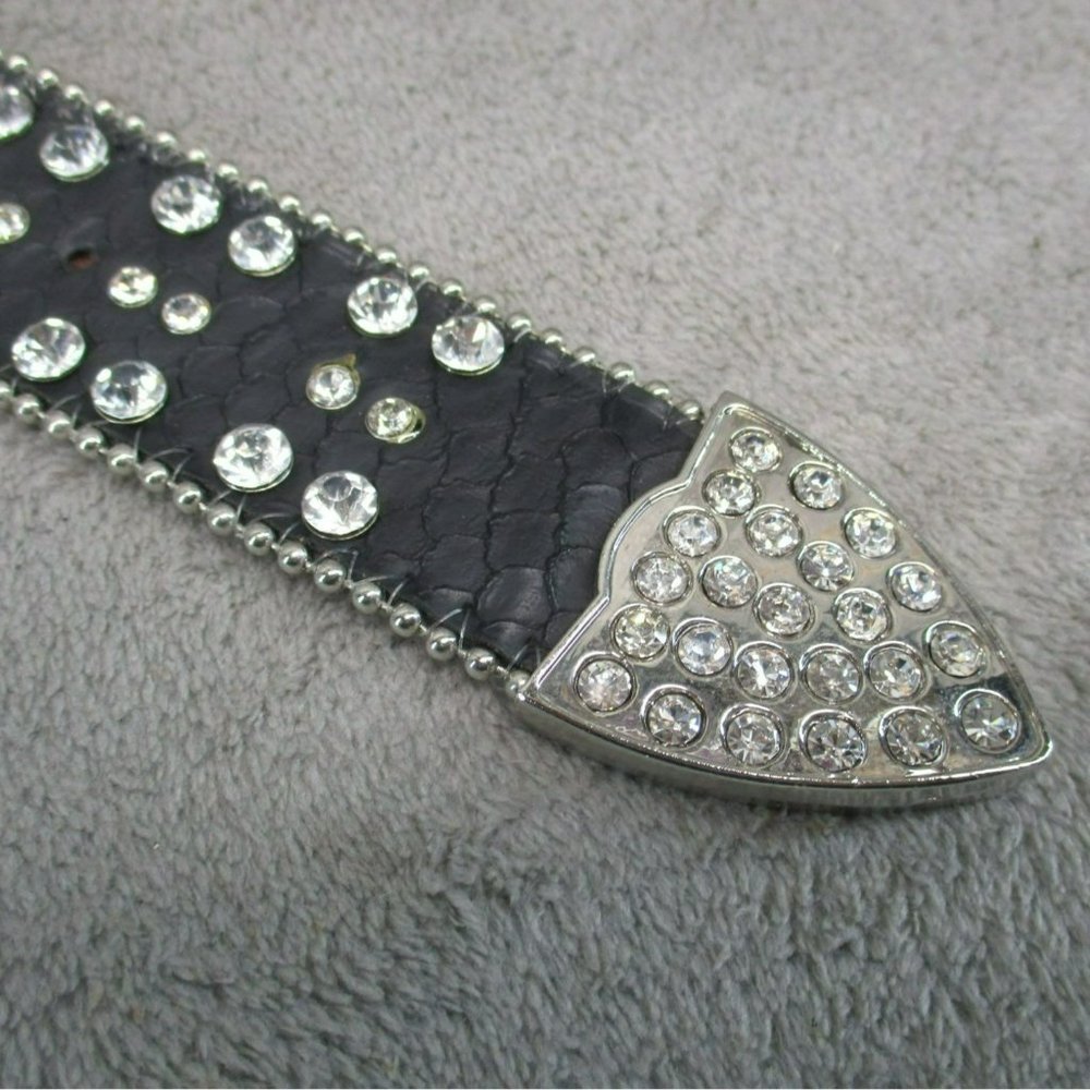 Belt Womens Small Black Rhinestone Studded Western - Picture 3 of 10